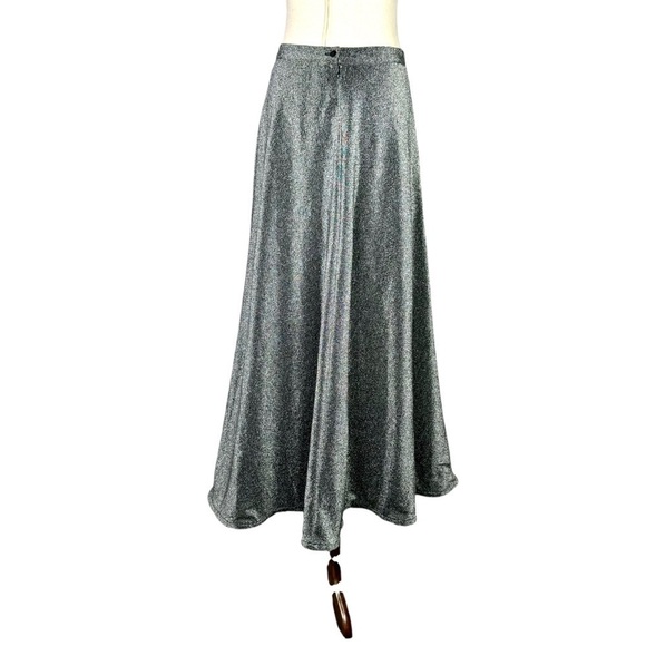 Vintage Ronni Nicole metallic silver lurex full maxi skirt 10 - Picture 4 of 6